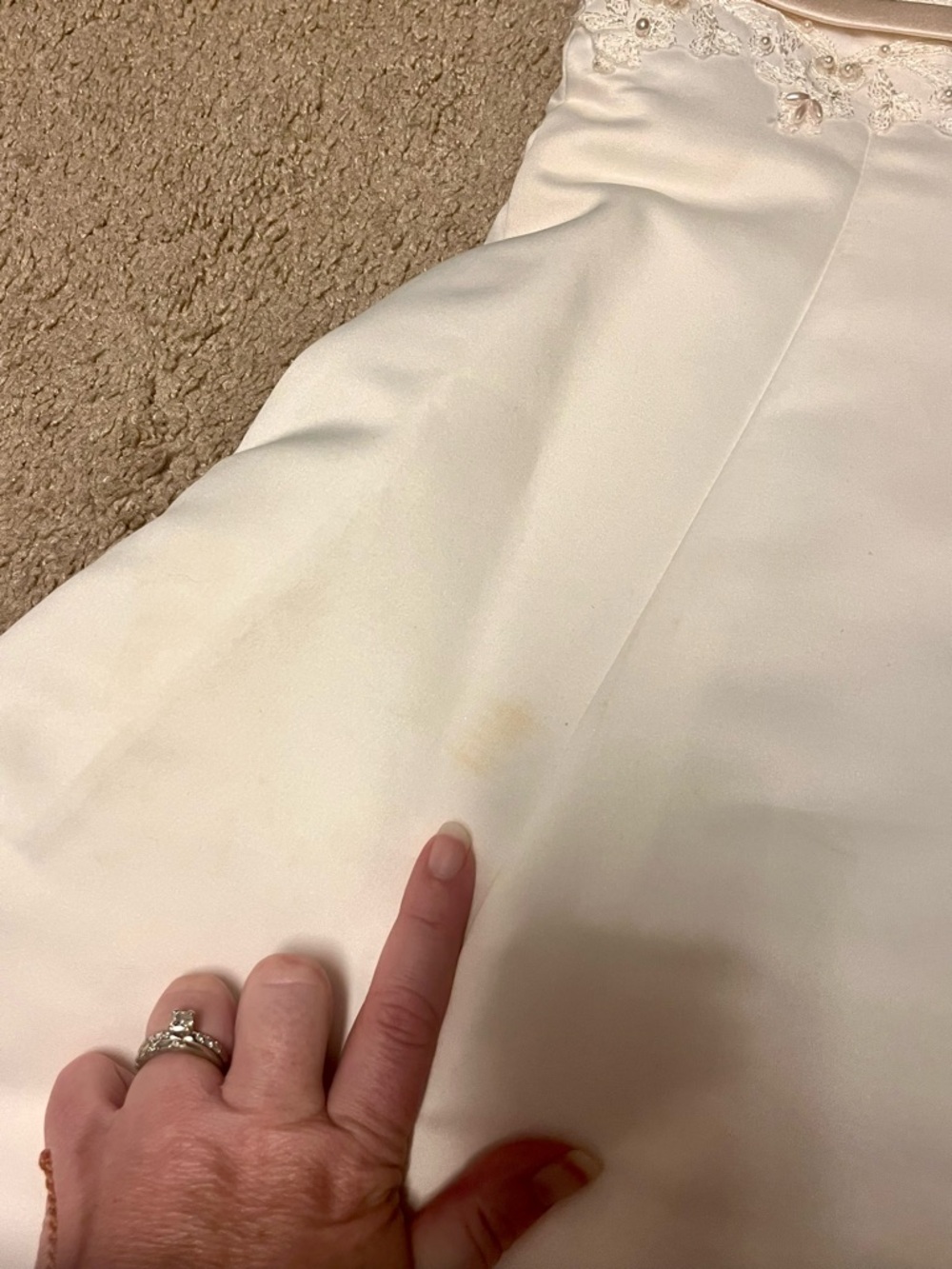 David's Bridal Ivory Satin Girls Formal Dress with Floral Waistband and Bow - Picture 7 of 8